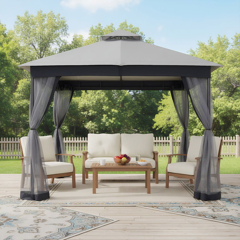 10 Ft. W X 10Ft. D Steel Patio Gazebo With Netting (Quick  Setup), Gray