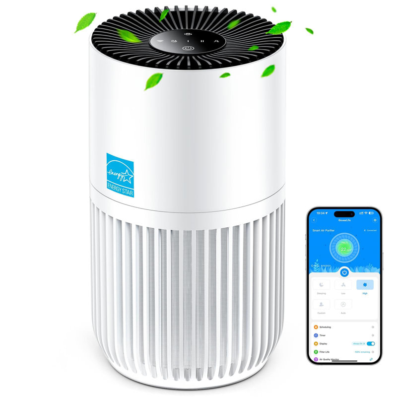 Mini Air Purifier for Bedroom, HEPA Smart Filter Air Purifier Control for Pet Hair, Odors, Pollen, Smoke, Portable Air Cleaner with 3 Speeds, 2 Modes, Timer, Aroma for Home