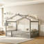 Structure de lit double en bois pleine grandeur avec clôture, parfaite pour les enfants et les adolescents, finition grise, conception compacte et élégante-1832558280-1832558285