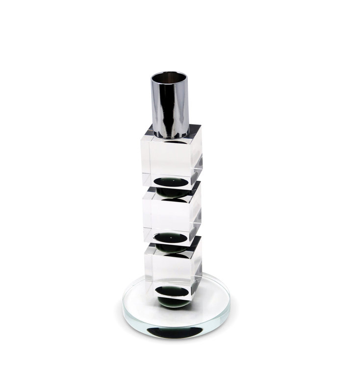 Crystal Candlestick Block Design Tall, 7'' H x 3'' W x 3'' D