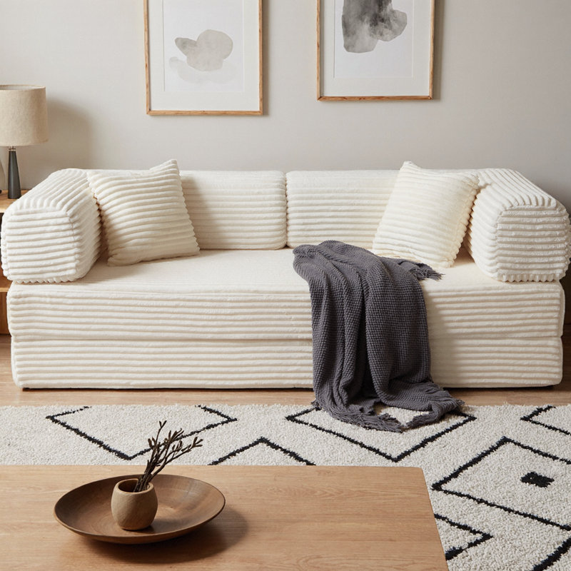 Futon convertible en velours côtelé de 80 po avec oreiller et accoudoirs, canapé-lit à compression, aucun assemblage requis, canapé-lit 2 en 1 pour le salon et la chambre à coucher