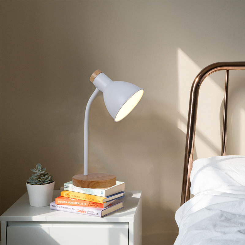 Lampe de bureau en bois massif Zishe, Blanc