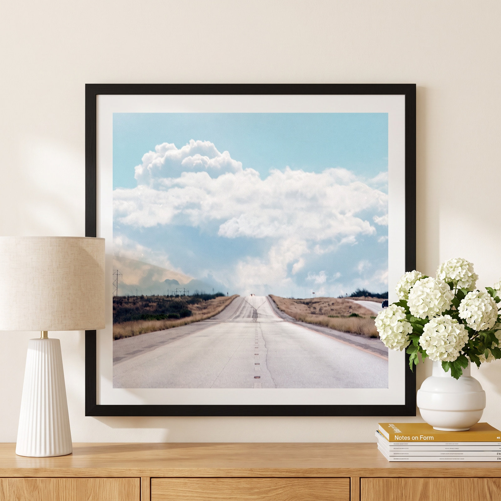 Urbino "The Travelers Road and Clouds" Print, 36" H x 36" W x 0.75" D, Black Single Picture Framed, Yes