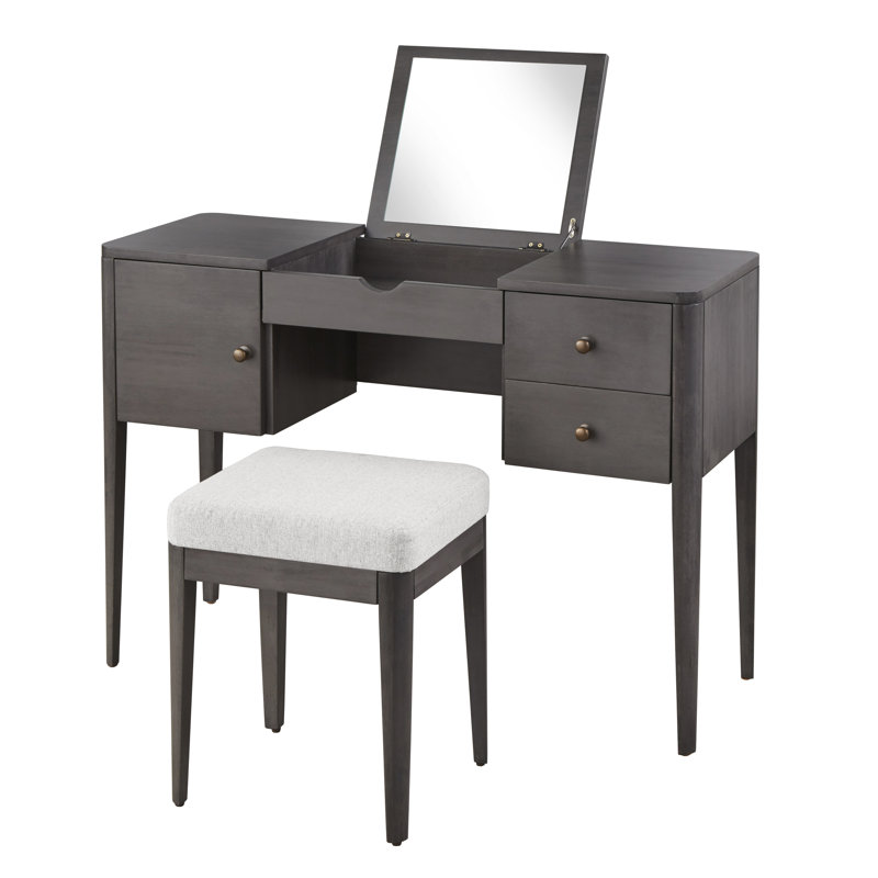 Ensemble de coiffeuse avec tabouret et miroir, Gris