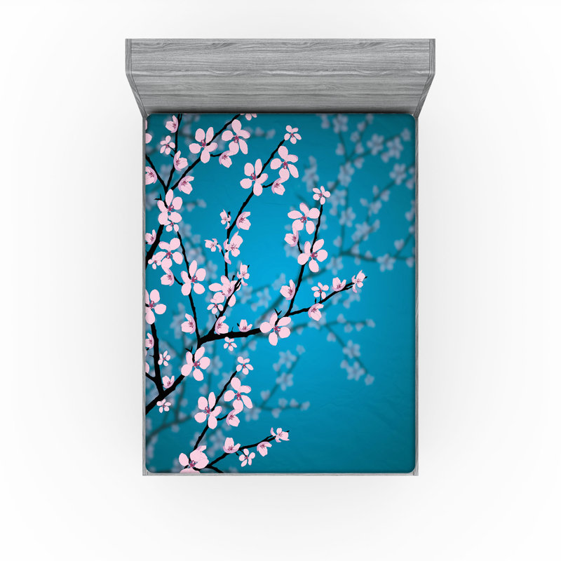 Ambesonne Ombre Fitted Sheet 2-Pack Teal Shades Design, California King Fitted Sheet, Petrol Blue Pale Pink Floral