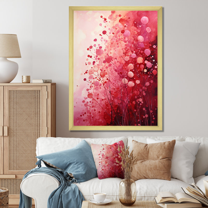 Crimson Reverie - Paysages abstraits, art mural, Encadrement doré, H 32 po x l 16 po x P 1 po