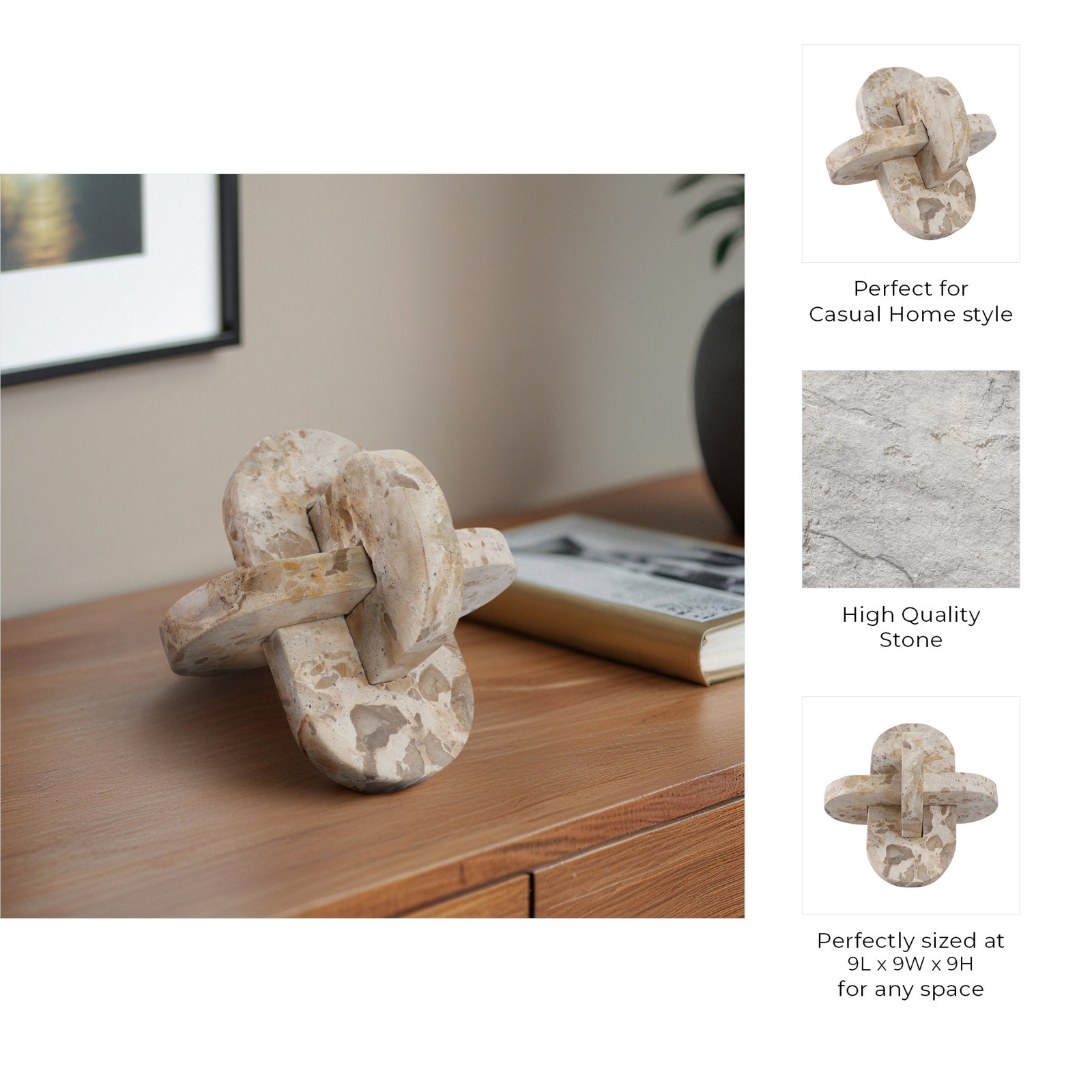 Genuine Marble Knot Sculpture, 9" H x 9" W x 9" D
