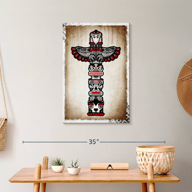 Totem amérindien sur toile, H 24 po x l 16 po x P 1,25 po
