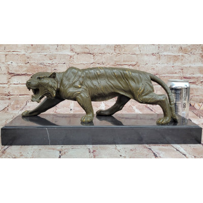 Sculpture de tigre en bronze sur base de marbre - art animalier
