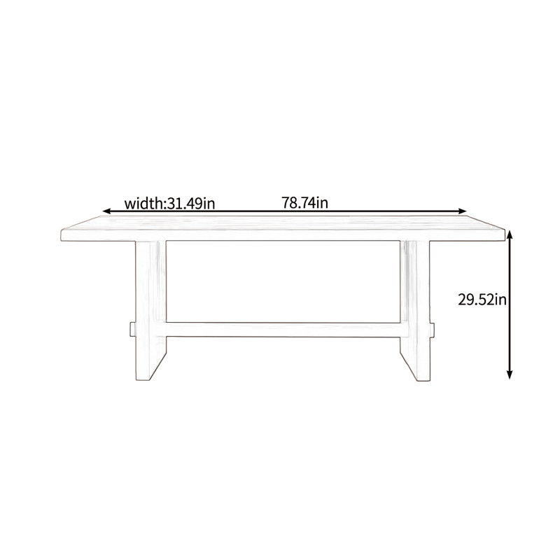 Steady solid wood dining table, 29.52"H x 78.74"L x 31.49"W
