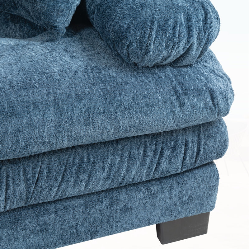 Canapé modulaire en L à assise profonde, Chenille bleu