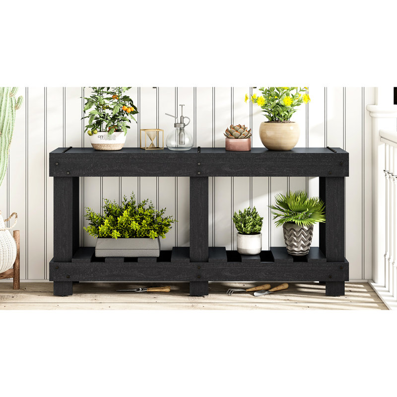 62.9" U-Style Vintage Living Room End Table - Solid Construction, 6 Legs, 4.5" Thick Desktop, Rivet Embellishment, Shelf For Storage Entryway With 62.9-Inch Long Tabletop Fir Wood, 4.5-Inch Surface,