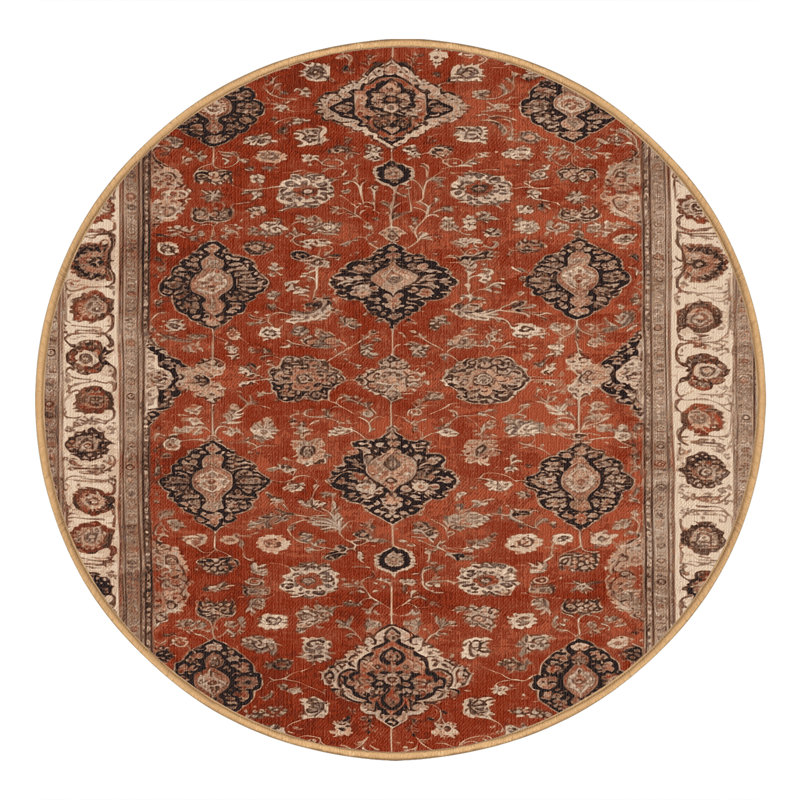 Machine Washable Persian Brown Area Rug, Round 6'