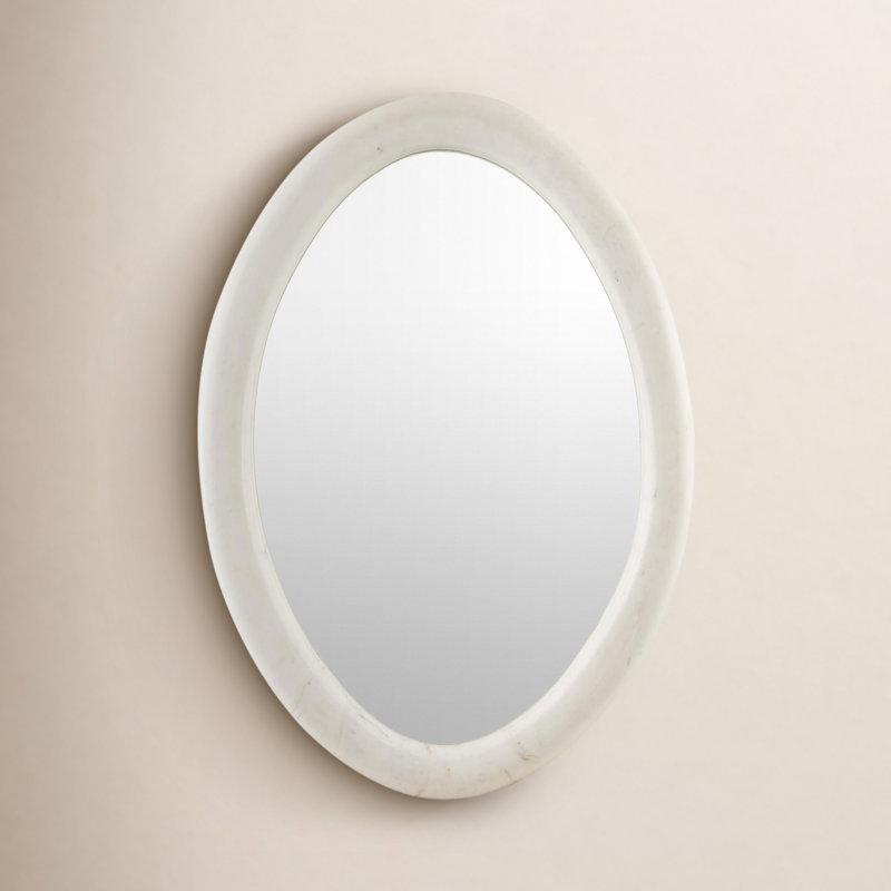 Christie Genuine Marble Oval Mirror, 18" x 28", Ivory