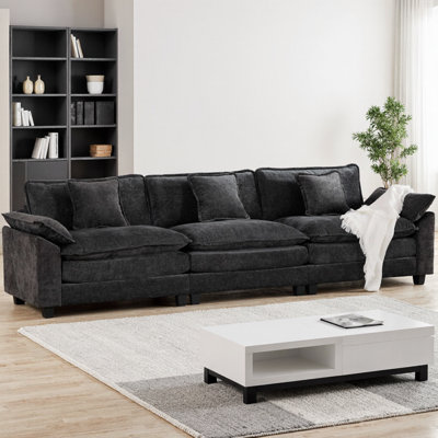 Canapé 3 places à accoudoirs plus larges avec accoudoirs coussinés, canapé Cloud moderne avec coussin rembourré double couche et tissu chenille respirant pour le salon, la chambre à coucher