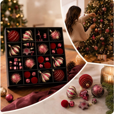Christmas Decor Christmas Crackle-Finish Ornaments  Hand Christmas Tree Decorations 46-Piece Set