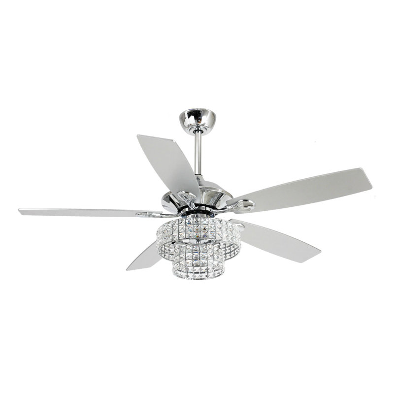 Ventilateur de plafond en cristal à 2 pales de 52 po à 2 niveaux avec télécommande et ensemble d'éclairage inclus Beedle