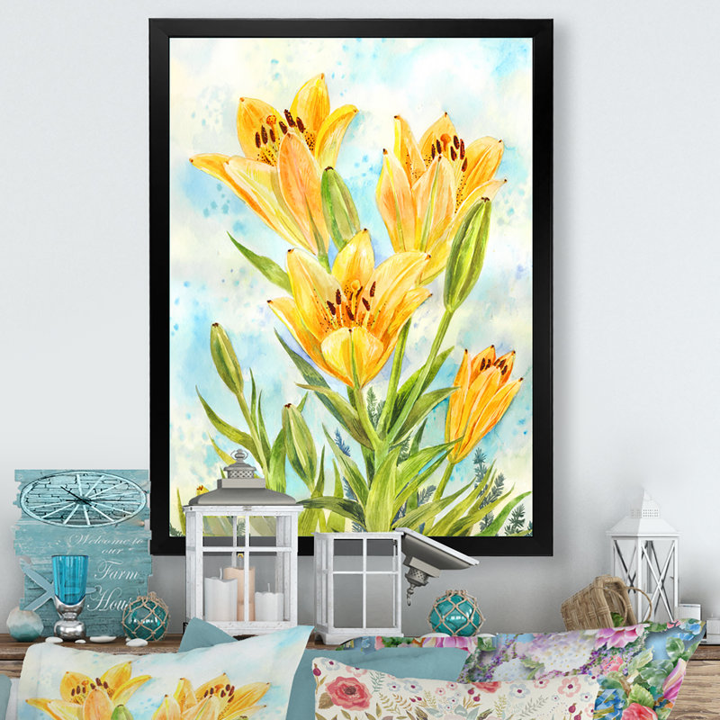 Bouquet de lis jaunes - on, Cadre photo noir, H 20 po x l 12 po x P 1 po
