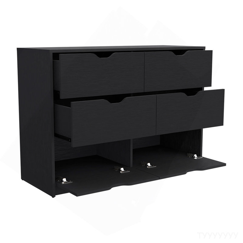 Dresser Curio, Four Drawers, Black Wengue Finish, Black