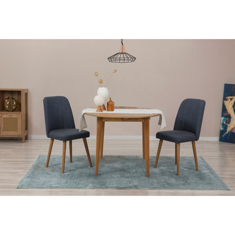 Ensemble de table et chaises de salle à manger extensible D urgu (3 pièces), Naturel / bleu