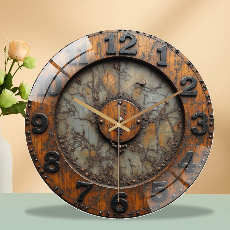 Horloge murale rétro vintage avec art de style rustique - Horloge murale moderne en verre 12 po
