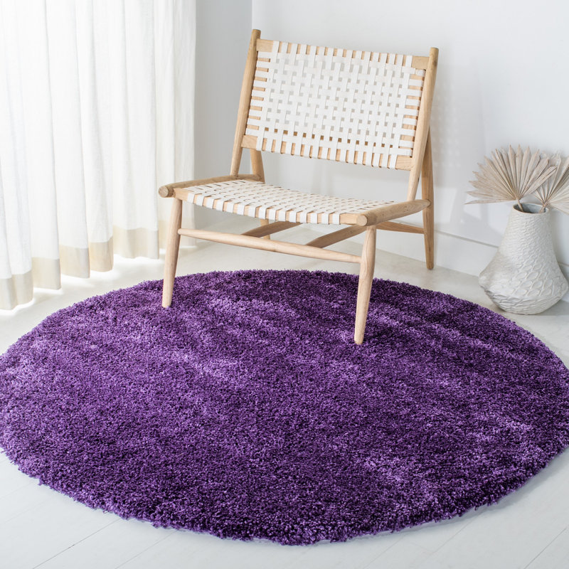 Tapis performance à poil long de couleur unie Bertle Milan, Rond 8 pi