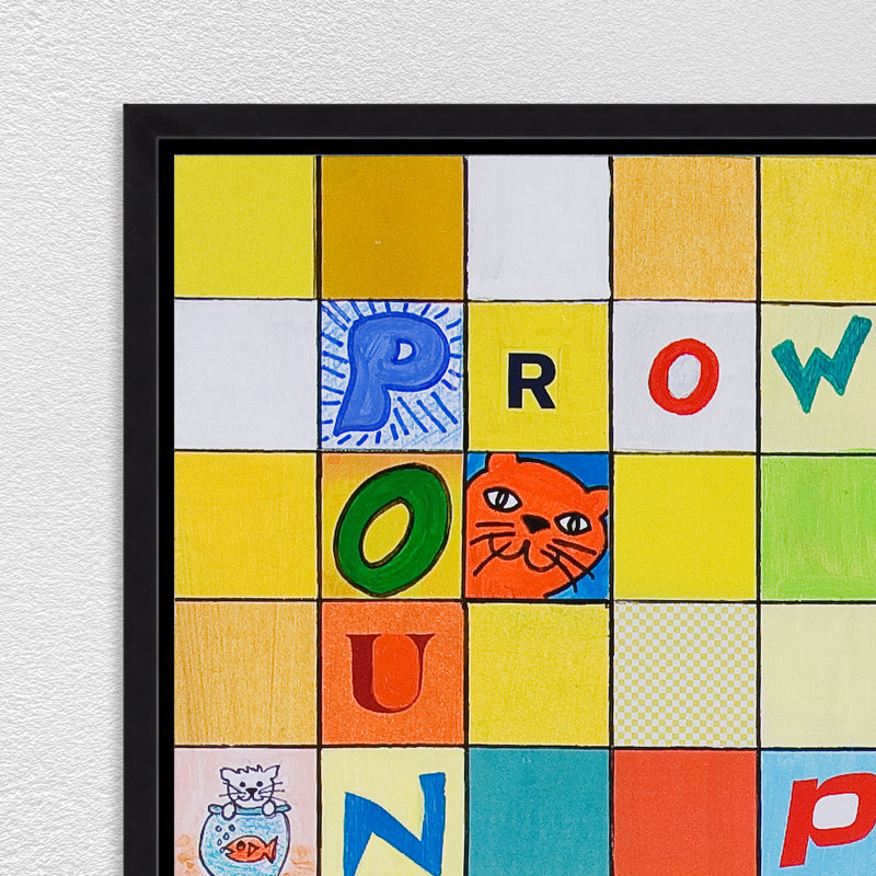 «Pop Cat» par JP Kilkenny - peinture sur toile à cadre flottant, Couche de verre