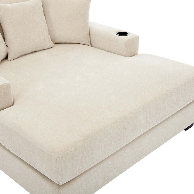 Très grand canapé-lit de 55 po de style moderne avec coussins, station de charge et porte-gobelets, tissu chenille