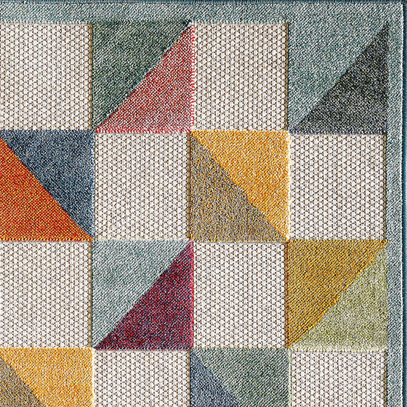Tapis d'intérieur / extérieur à carreaux Hesselbein, Rectangle 6 pi 7 po x 9 pi, Ivoire / multicolore