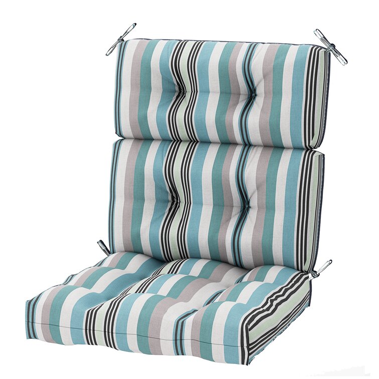 Rohando Stripe Outdoor/Indoor High Back Dining Chair Cushion for Patio Furniture, 21 x 43 x 3, Captain's Blue Latitude Run Fabric: Blue