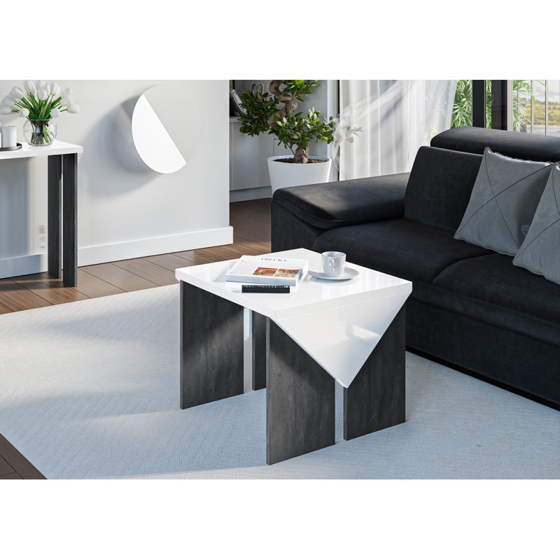 Trip Solid Coffee Table with Storage, 50cm H x 90cm W x 60cm D, White Gloss Top/Charcoal Base