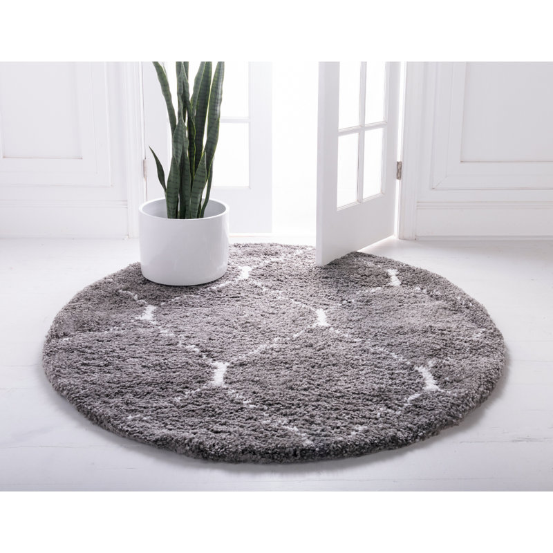 Tapis à poils longs gris Arthelia, Rond 8 pi