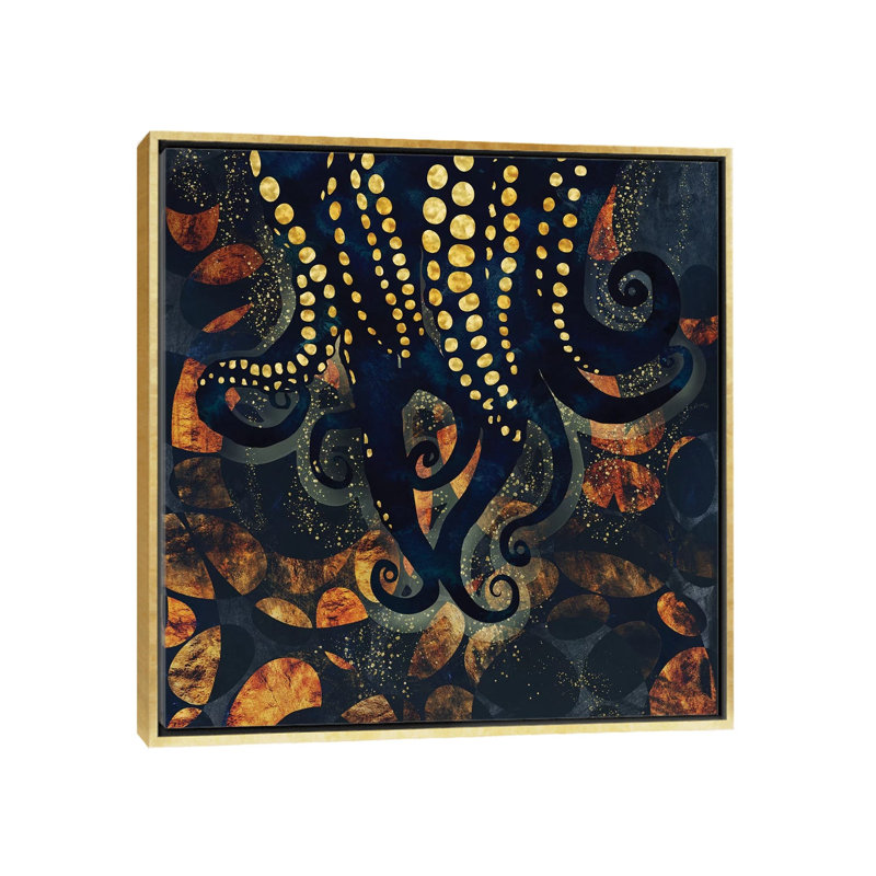 «Metallic Ocean I», reproduction d'impression, H 26 po x l 26 po x P 1,5 po, Toile encadrée d'or, Pas de tapis