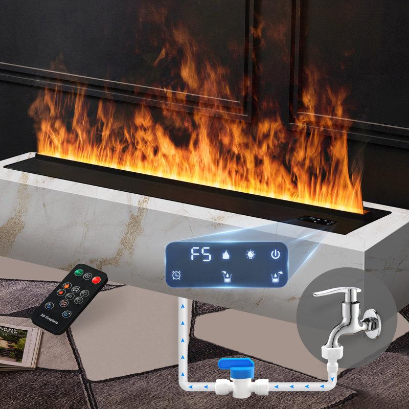 Electric Fireplace with Water Connection Direct,Fireplace with Realistic Atomized Flame,with Remote Control Electric Steam Fireplace(Size:W7.87x H8.27 in)