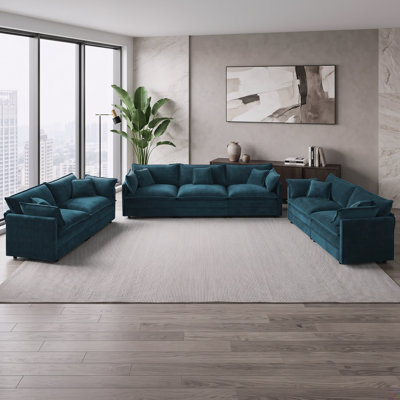 3-Piece Living Room Set with 3-Seater Sofa and 2 Loveseats, Dark Blue