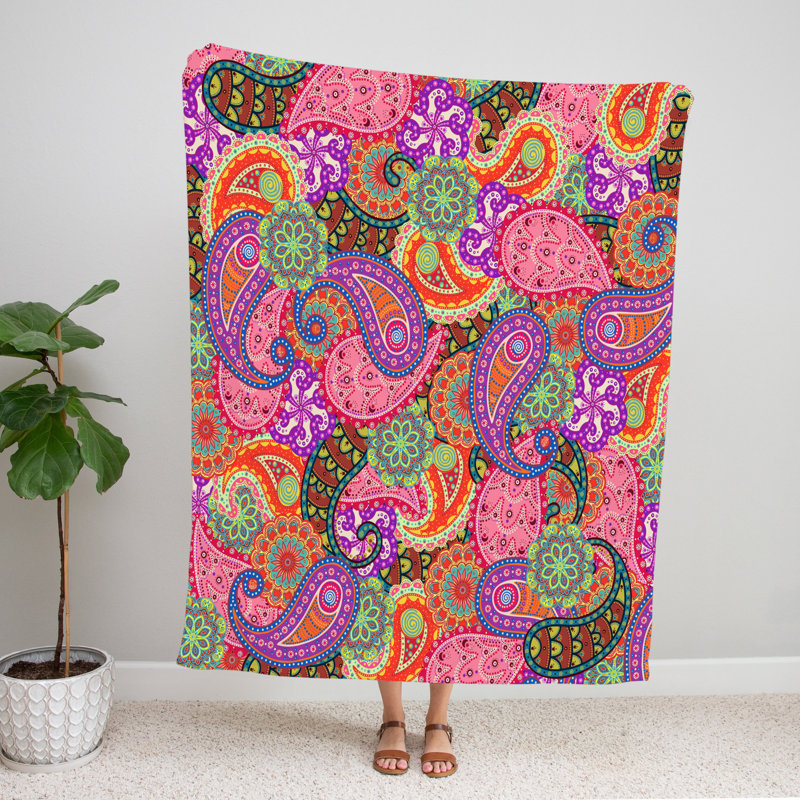 Throw Blanket, 50" W x 60" L, Paisley, Pink/Green