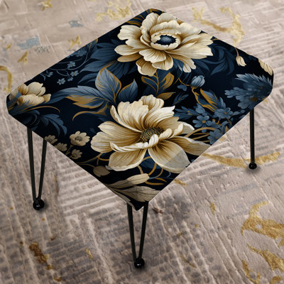 Blue Peonies Regal Damask Opulence I - Floral Rectangle Ottoman
