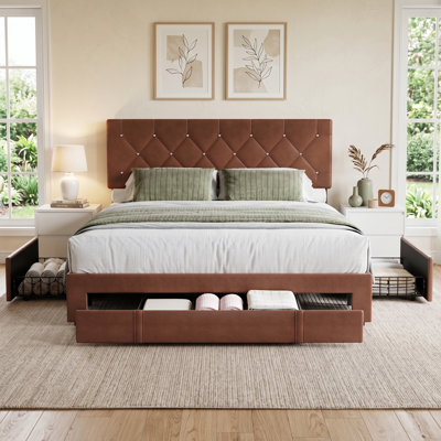 Structure de lit moderne en cuir synthétique avec tête de lit capitonnée réglable