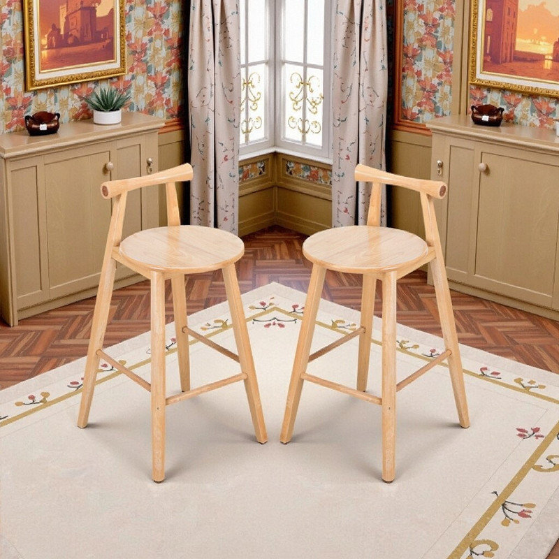 Paquet de 2 tabourets de bar en bois d'hévéa avec dossier à barres transversales pour les repas à l'intérieur et les comptoirs