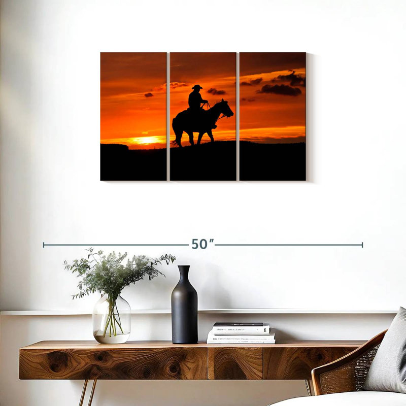 Coucher de soleil à cheval Mehar, H 20 po x l 33 po