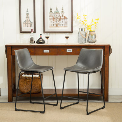 Vintage PU Leather Counter Height Stools, Set Of 2