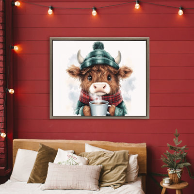 Cadre flottant Cozy Hot Chocolate Cow, design par Whimsical Wonders