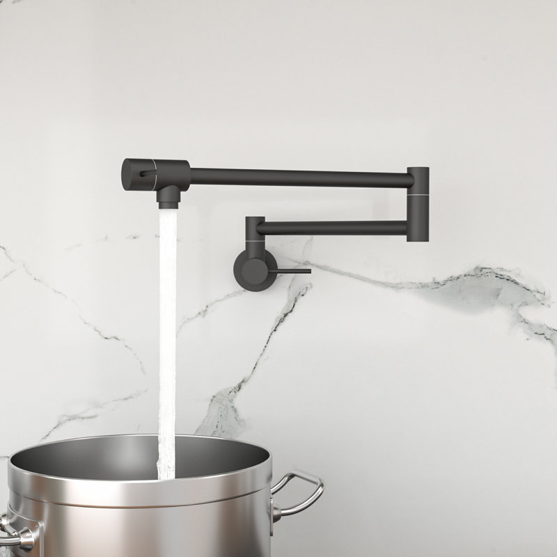 Robinet de cuisine mural, rétractable et pliable avec poignée simple à double trou, Noir