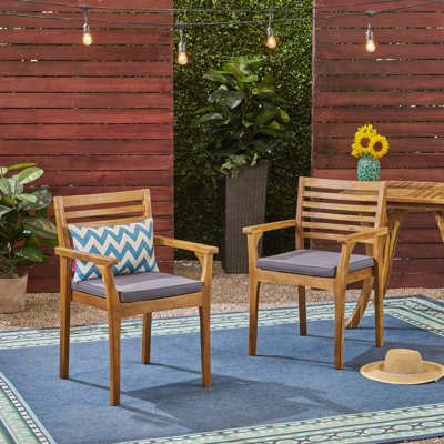 Acacia Wood Dining Chairs with Wicker Seats, Set of 2