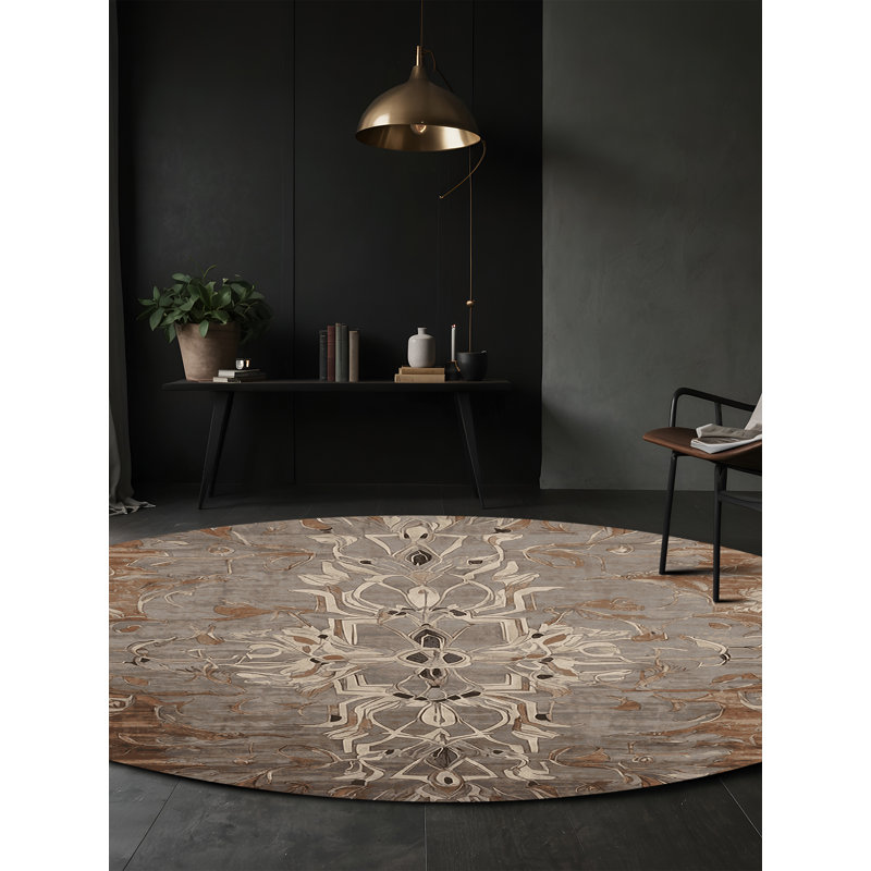 Tapis gris lavable à la machine, Rond 6 pi