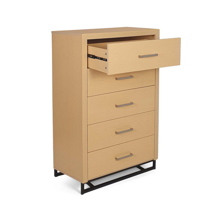 Commode à 5 tiroirs avec design contemporain et base en fer pour une solution de rangement durable et élégante