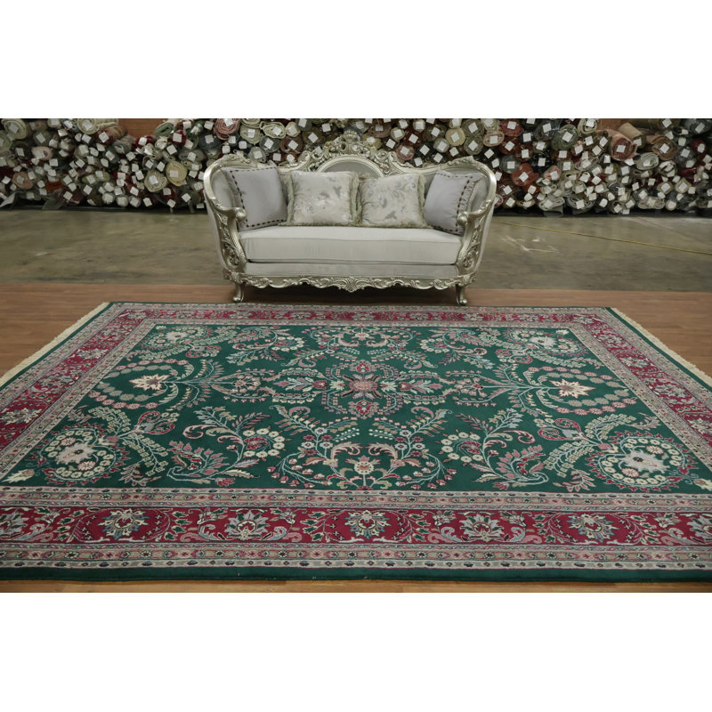 Tapis oriental vert complexe Agra 9 x 12