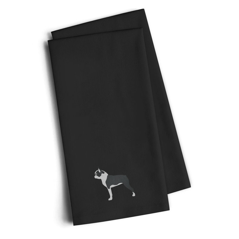 Serviette de cuisine à thé brodée boston terrier, Noir, H 25 po x l 16 po x P 0,1 po