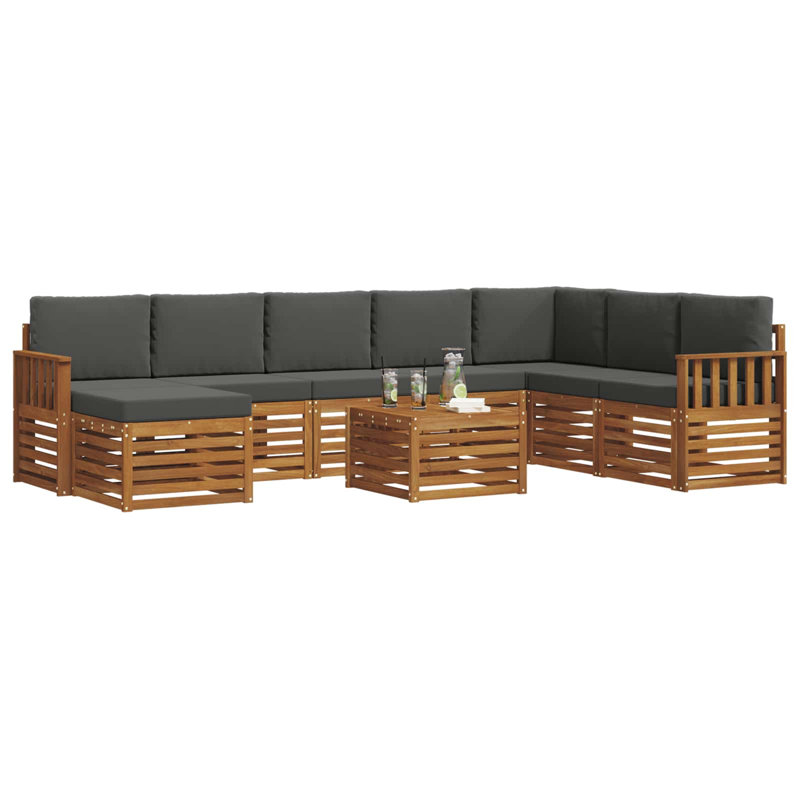  Ensemble de canapé 9 pièces en bois d'acacia massif naturel et anthracite