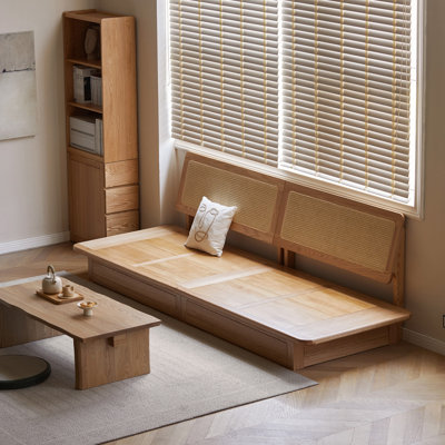 Oversized Solid Wood Sofa, Long Straight Sofa, Gravel Cotton Linen Sofa, Red Oak Solid Wood Frame, Living Room Home Office Apartment Solid Wood Sofa